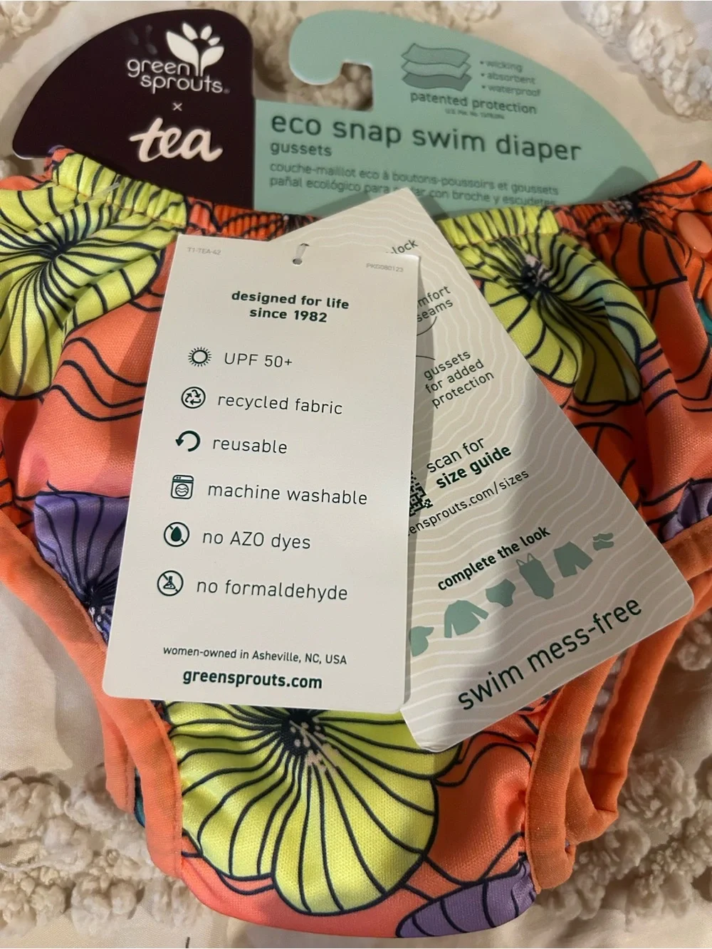 Green Sprouts / Tea Kids Swim Trunks - Pink Stripe, Orange Floral, Blue Print